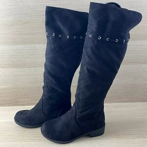 Sarah Jayne Black Fabric Round Toe Zip up High Boots size Youth 4 Medium